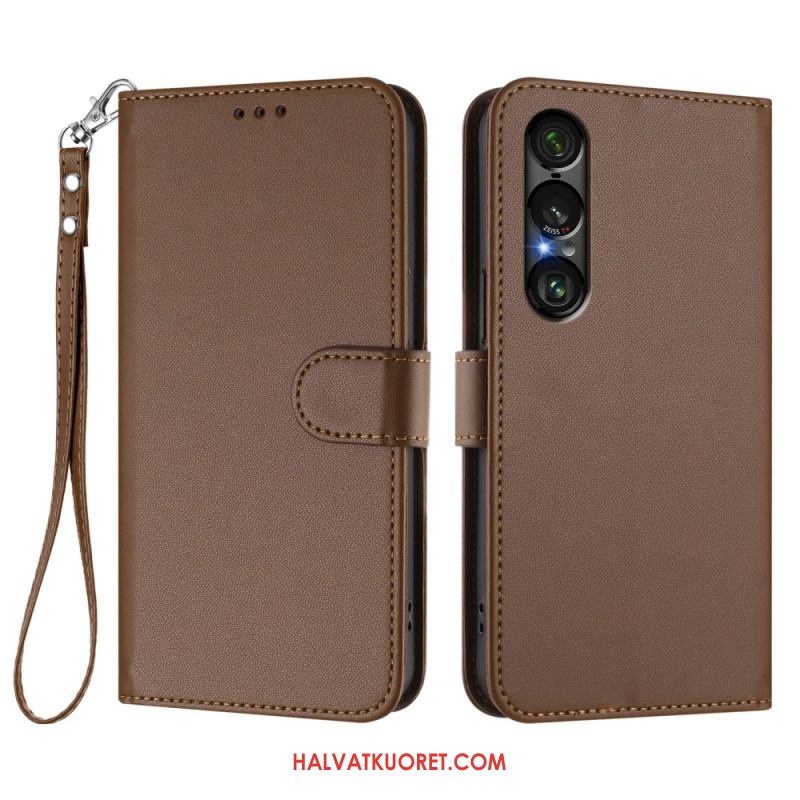 Kotelot Sony Xperia 1 Vii Nahkaefekti Ja Nauha Suojakuori