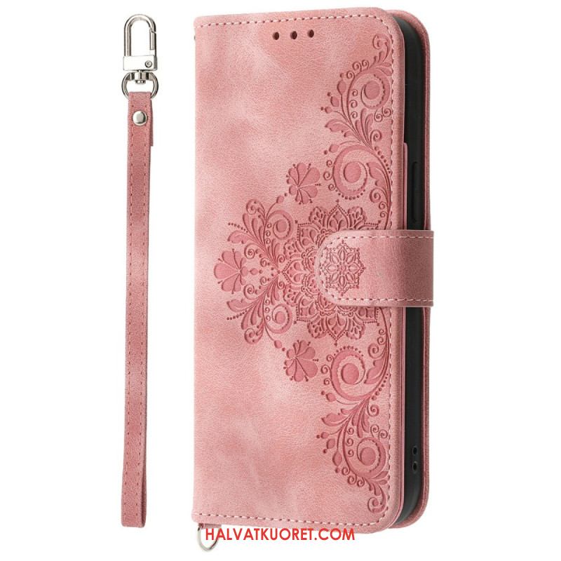 Kotelot Xiaomi 15 Pro Mokkanahkakuvio Kukkakuvio Jossa Hihna Ja Olkahihna Suojakuori