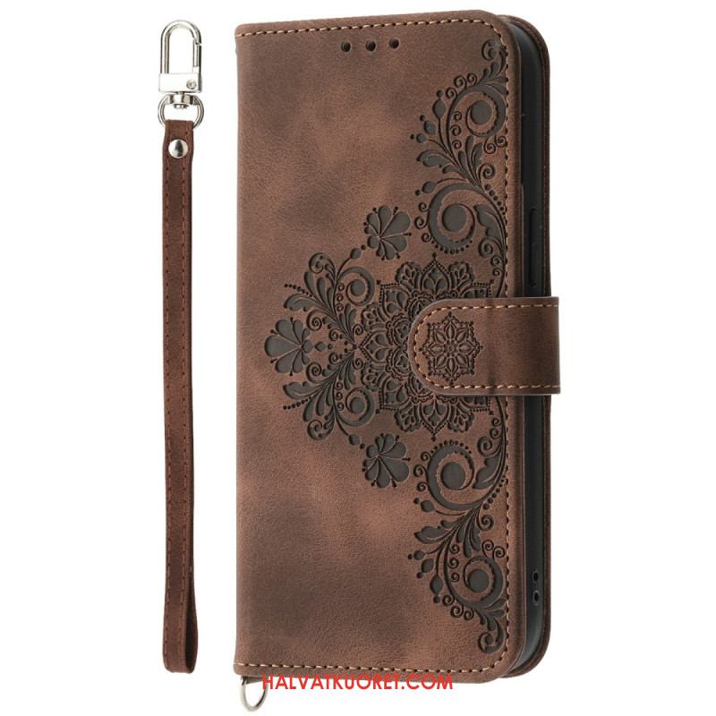 Kotelot Xiaomi 15 Pro Mokkanahkakuvio Kukkakuvio Jossa Hihna Ja Olkahihna Suojakuori