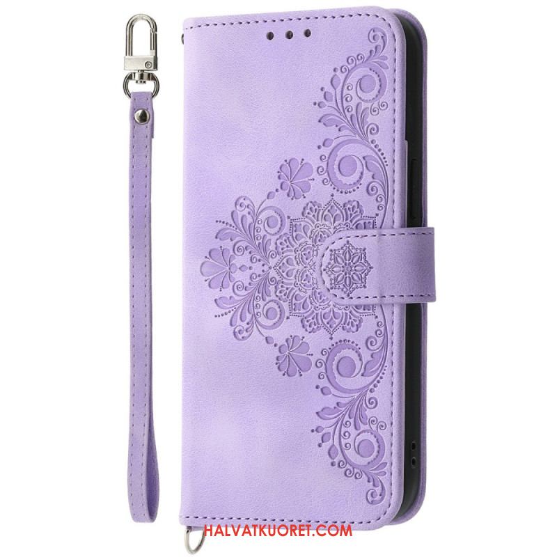 Kotelot Xiaomi 15 Pro Mokkanahkakuvio Kukkakuvio Jossa Hihna Ja Olkahihna Suojakuori