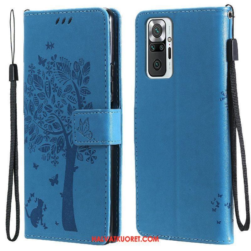 Kotelot Xiaomi Redmi Note 10 Pro Suojaketju Kuori Tree Ja Strappy Cat