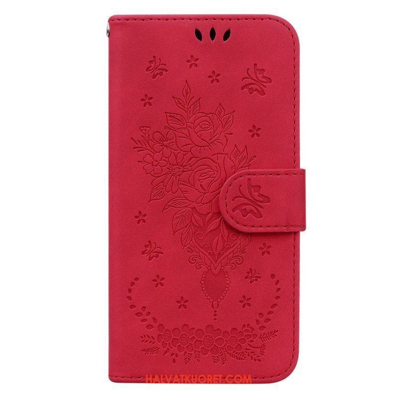 Kotelot Xiaomi Redmi Note 12 5G Suojaketju Kuori Strappy Ruusut Ja Perhoset