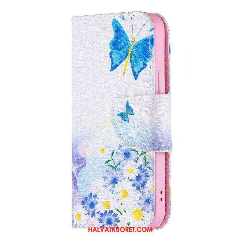 Kotelot iPhone 13 Mini Maalattuja Perhosia Ja Kukkia
