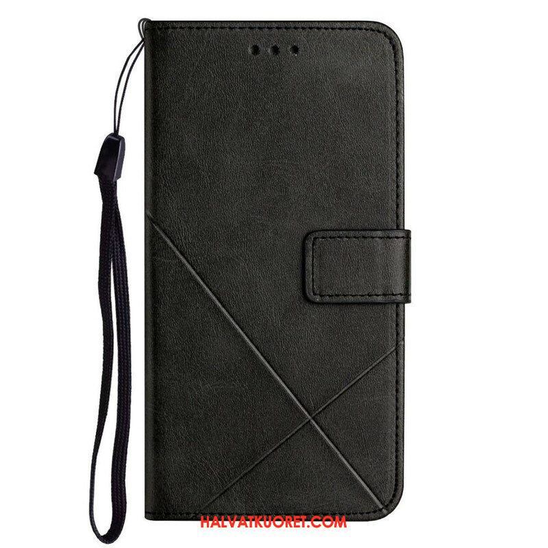 Kotelot iPhone 13 Pro Suojaketju Kuori Strappy Geometric Leather Style