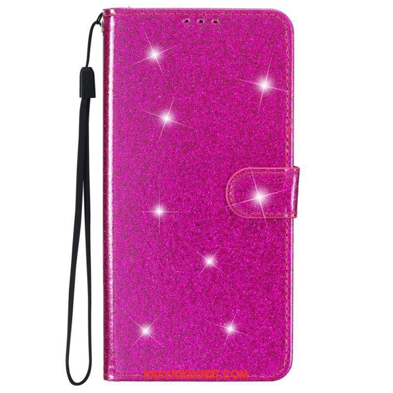 Kotelot iPhone 15 Plus Suojaketju Kuori Glitter-efekti Hihnalla