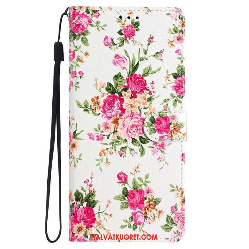 Kotelot iPhone 15 Suojaketju Kuori Liberty Flowers Hihnalla