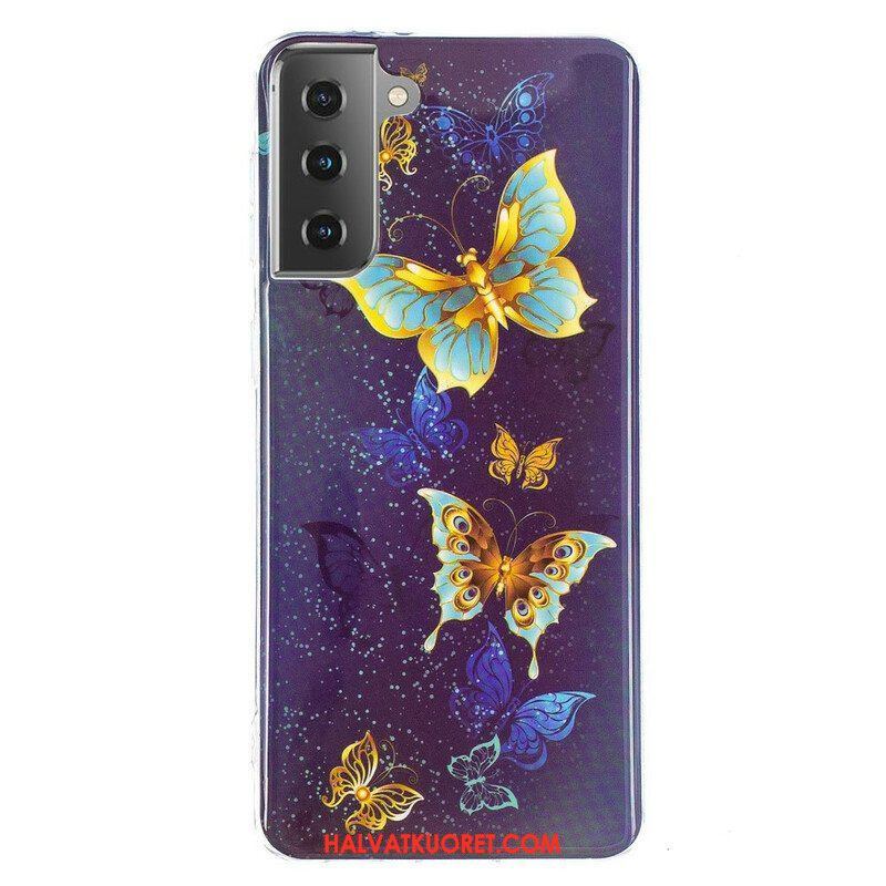 Kuori Samsung Galaxy S21 5G Fluoresoivat Perhoset -sarja