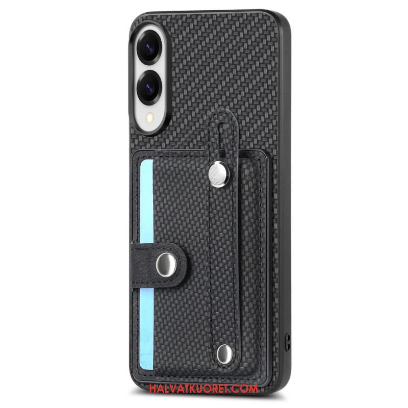 Kuori Samsung Galaxy S25 5g Edge Hiilikuitu Korttikotelolla Ja Hihnalla Varustettu Jalusta Suojakuori