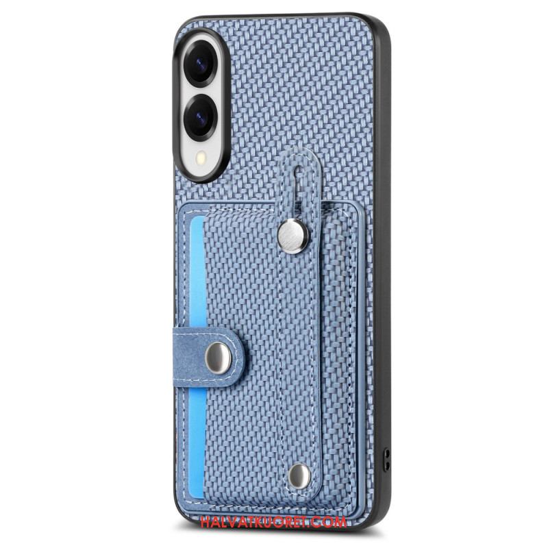 Kuori Samsung Galaxy S25 5g Edge Hiilikuitu Korttikotelolla Ja Hihnalla Varustettu Jalusta Suojakuori