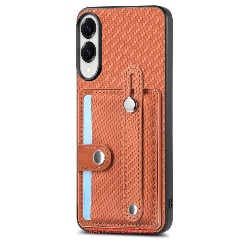 Kuori Samsung Galaxy S25 5g Edge Hiilikuitu Korttikotelolla Ja Hihnalla Varustettu Jalusta Suojakuori