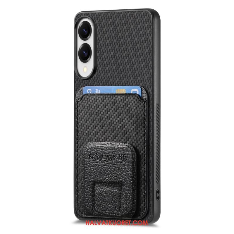 Kuori Samsung Galaxy S25 5g Edge Hiilikuitutekstuurilla Varustettu Korttikotelo Ja Integroitu Jalusta