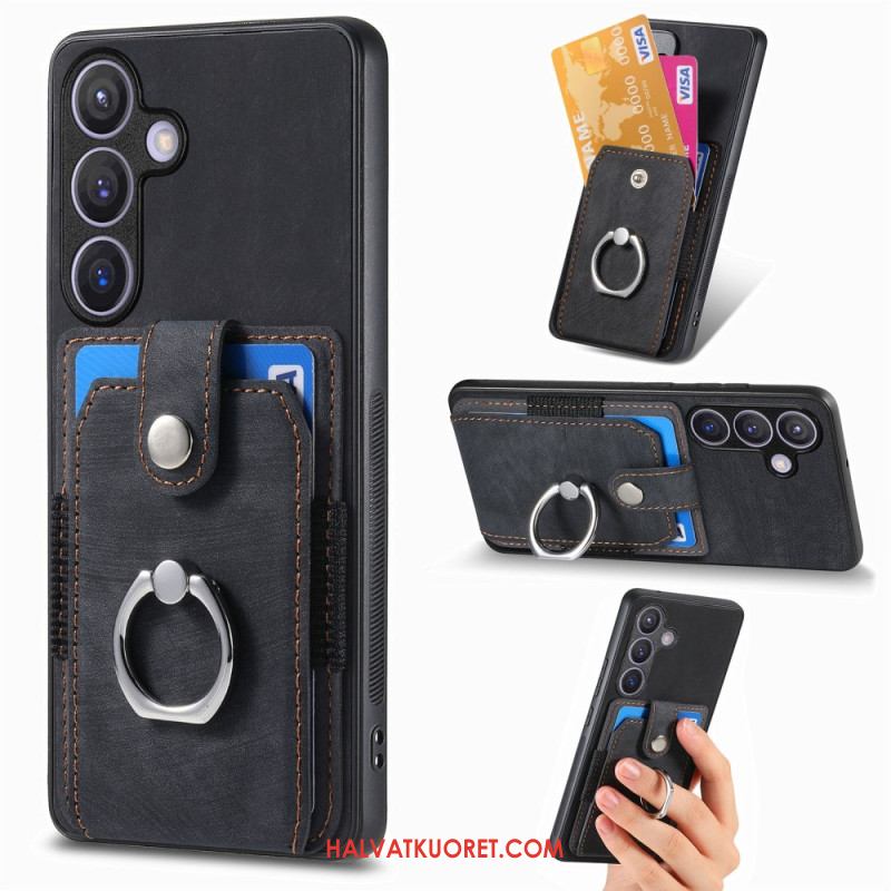 Kuori Samsung Galaxy S25 5g Nahkajäljitelmäkorttikotelo Ja Sormus