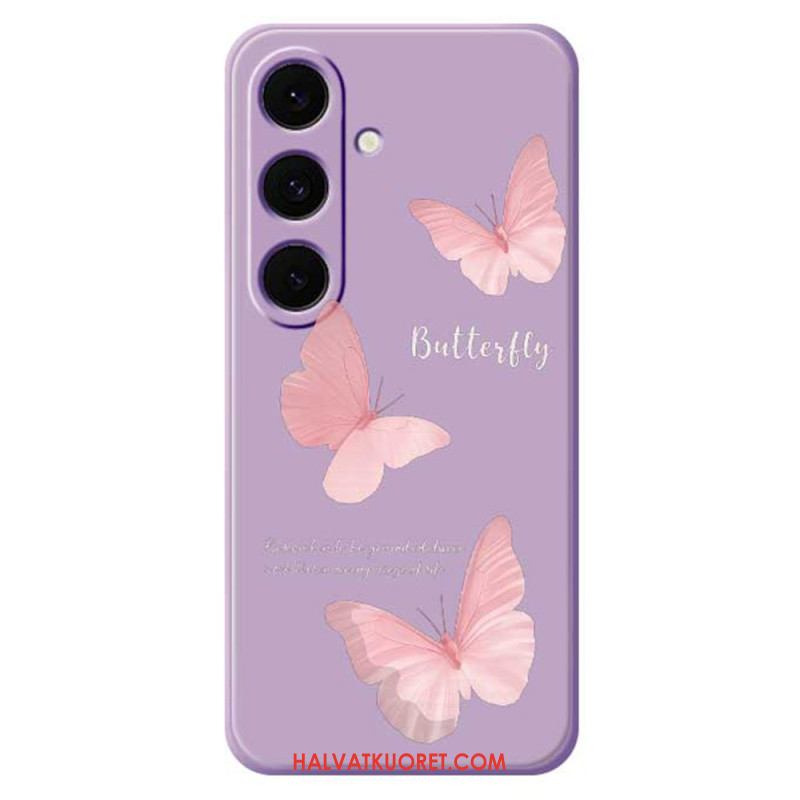 Kuori Samsung Galaxy S25 Fe Vaaleanpunainen Perhos-silikoni Suojakuori