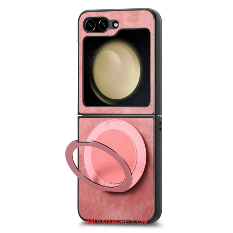 Kuori Samsung Galaxy Z Flip 7 Fe Mokkanahkaefekti Pyörivällä Jalustalla