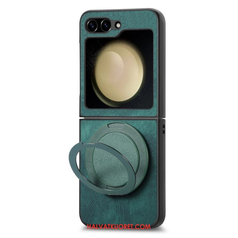 Kuori Samsung Galaxy Z Flip 7 Fe Mokkanahkaefekti Pyörivällä Jalustalla