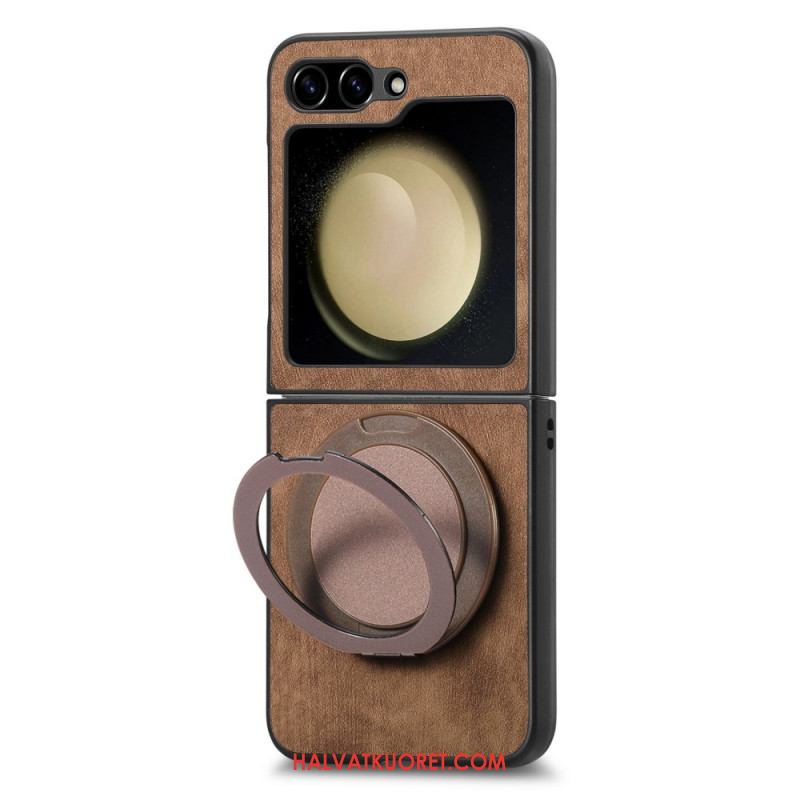 Kuori Samsung Galaxy Z Flip 7 Fe Mokkanahkaefekti Pyörivällä Jalustalla