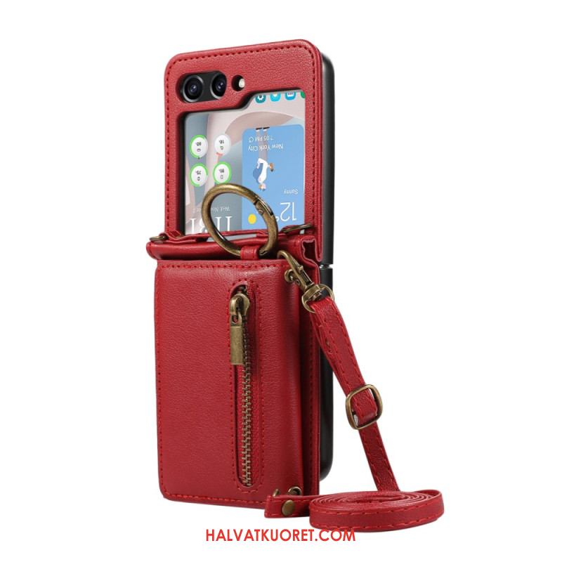 Kuori Samsung Galaxy Z Flip 7 Fe Vetoketjullinen Lompakko Ja Olkahihna Suojakuori