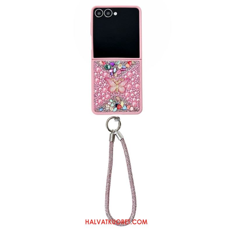 Kuori Samsung Galaxy Z Flip 7 Kimaltava Kuviointi Ja Rannehihna Suojakuori