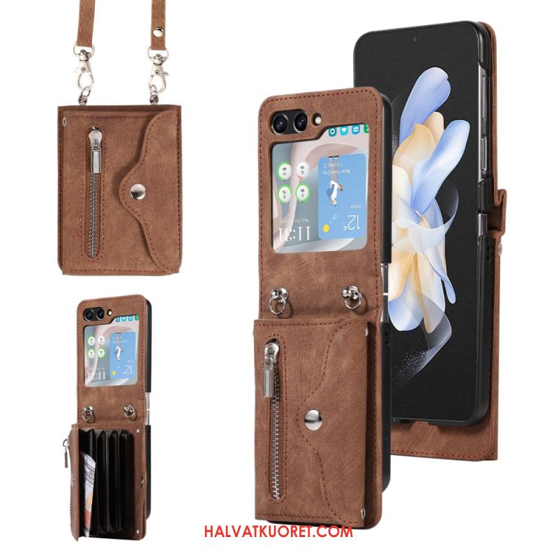 Kuori Samsung Galaxy Z Flip 7 Lompakko Nauhalla Ja Olkahihnalla