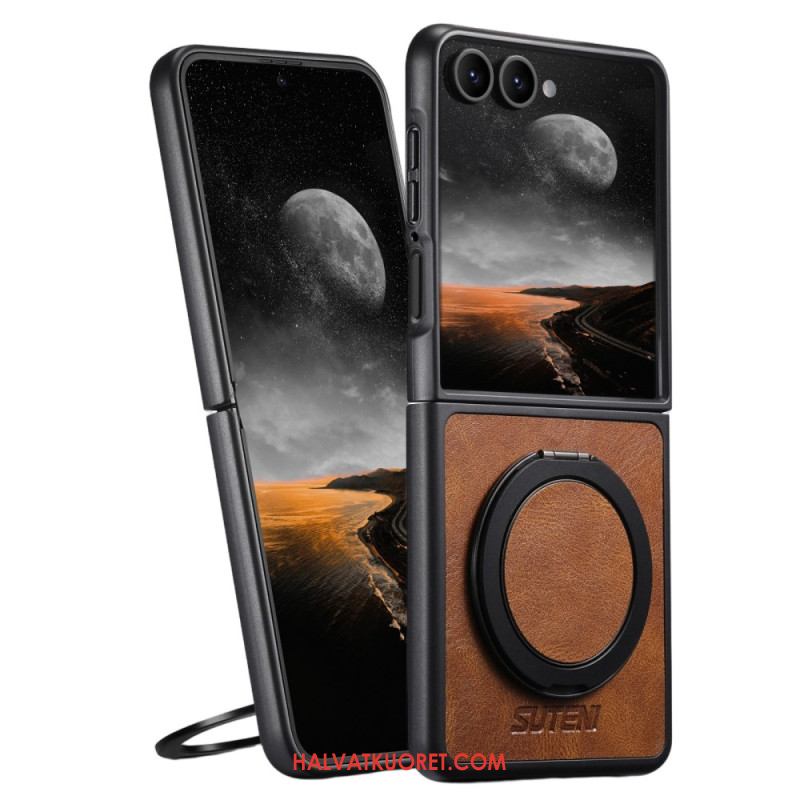 Kuori Samsung Galaxy Z Flip 7 Magsafe-yhteensopiva Nahkakuvioinen Suteni-sormuspidike Suojakuori