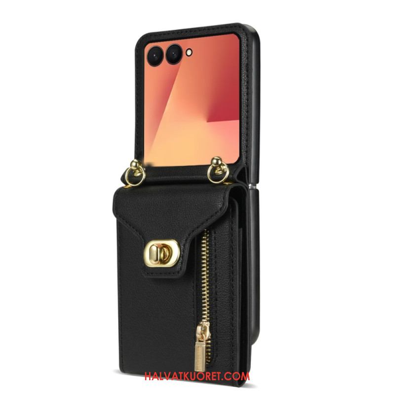 Kuori Samsung Galaxy Z Flip 7 Vetoketjullinen Lompakko Ja Olkahihna Suojakuori
