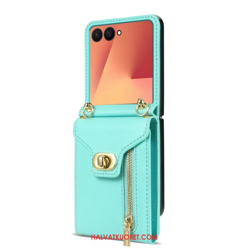 Kuori Samsung Galaxy Z Flip 7 Vetoketjullinen Lompakko Ja Olkahihna Suojakuori