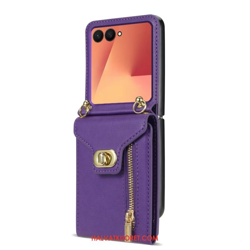 Kuori Samsung Galaxy Z Flip 7 Vetoketjullinen Lompakko Ja Olkahihna Suojakuori