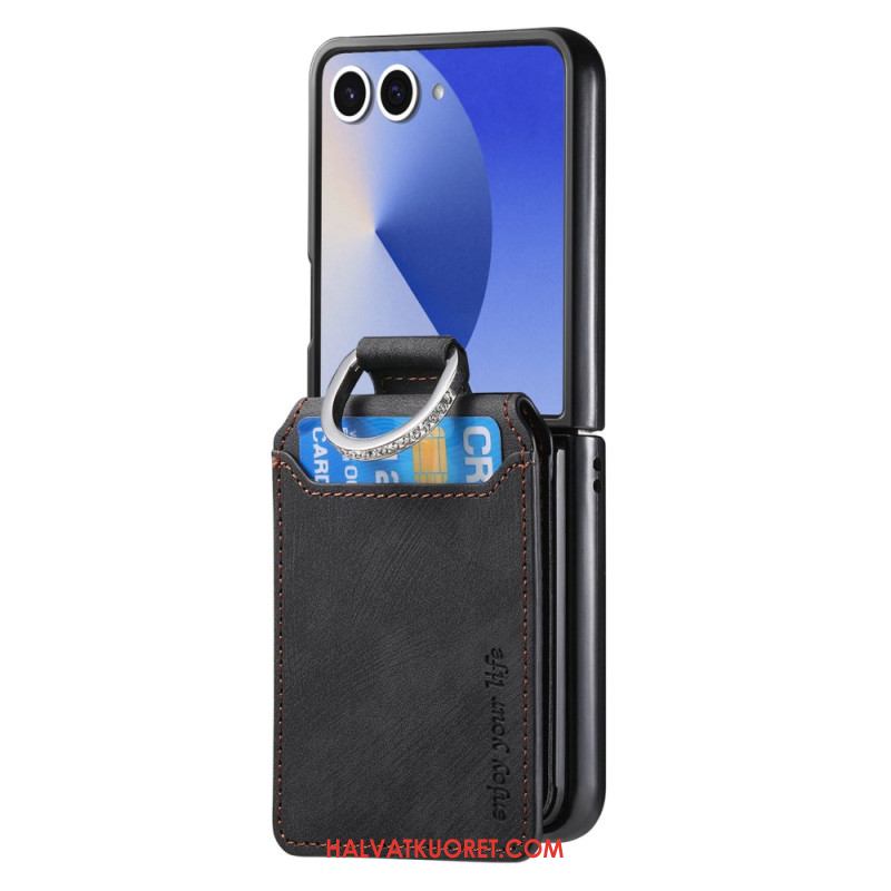 Kuori Samsung Galaxy Z Flip 7 Vintage-efektinen Korttikotelo Ja Pidike Suojakuori