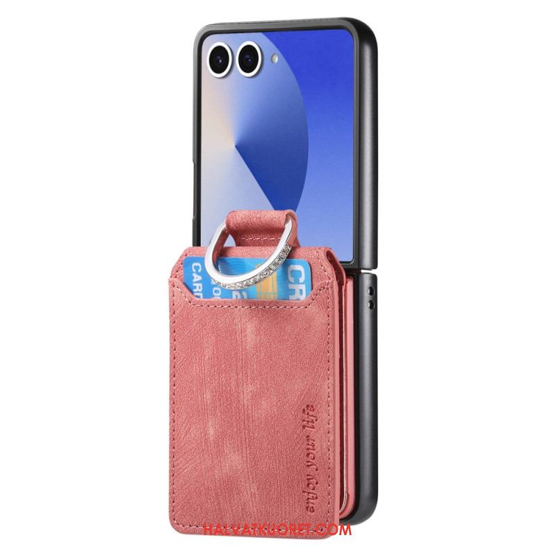 Kuori Samsung Galaxy Z Flip 7 Vintage-efektinen Korttikotelo Ja Pidike Suojakuori