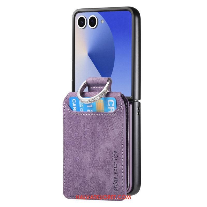 Kuori Samsung Galaxy Z Flip 7 Vintage-efektinen Korttikotelo Ja Pidike Suojakuori