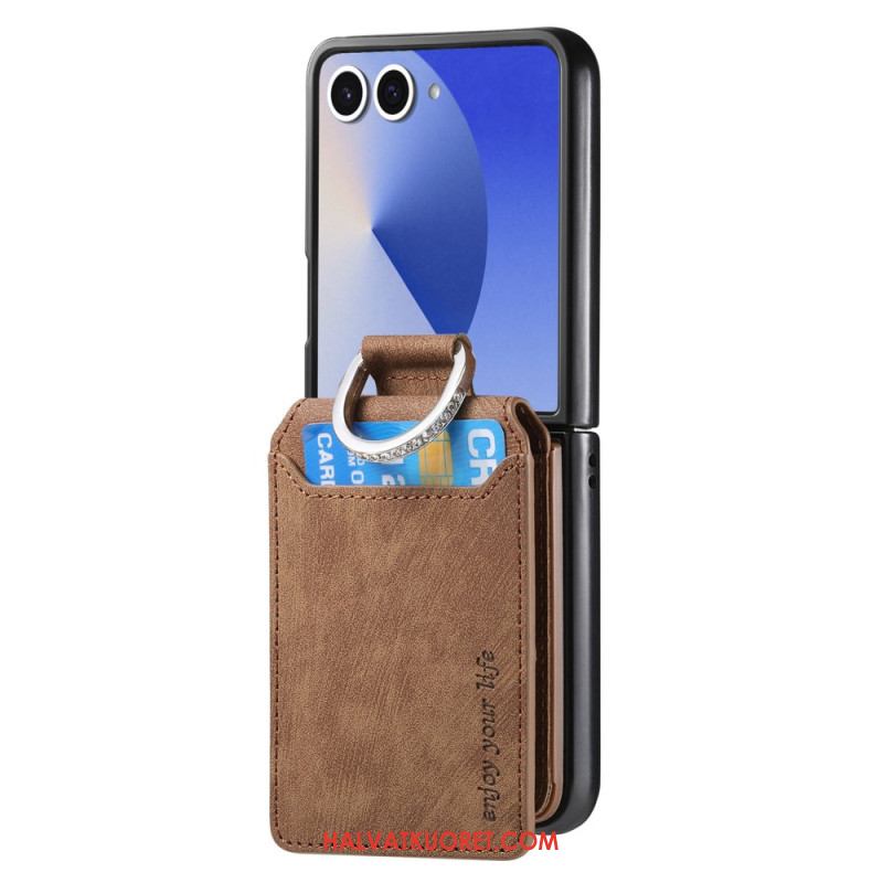 Kuori Samsung Galaxy Z Flip 7 Vintage-efektinen Korttikotelo Ja Pidike Suojakuori