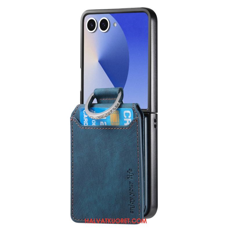 Kuori Samsung Galaxy Z Flip 7 Vintage-efektinen Korttikotelo Ja Pidike Suojakuori