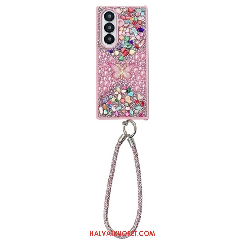 Kuori Samsung Galaxy Z Fold 7 Strassilla Koristeltu Perhonen Hihnalla