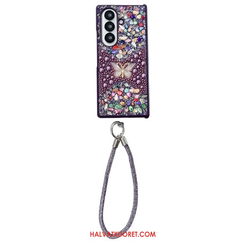 Kuori Samsung Galaxy Z Fold 7 Strassilla Koristeltu Perhonen Hihnalla