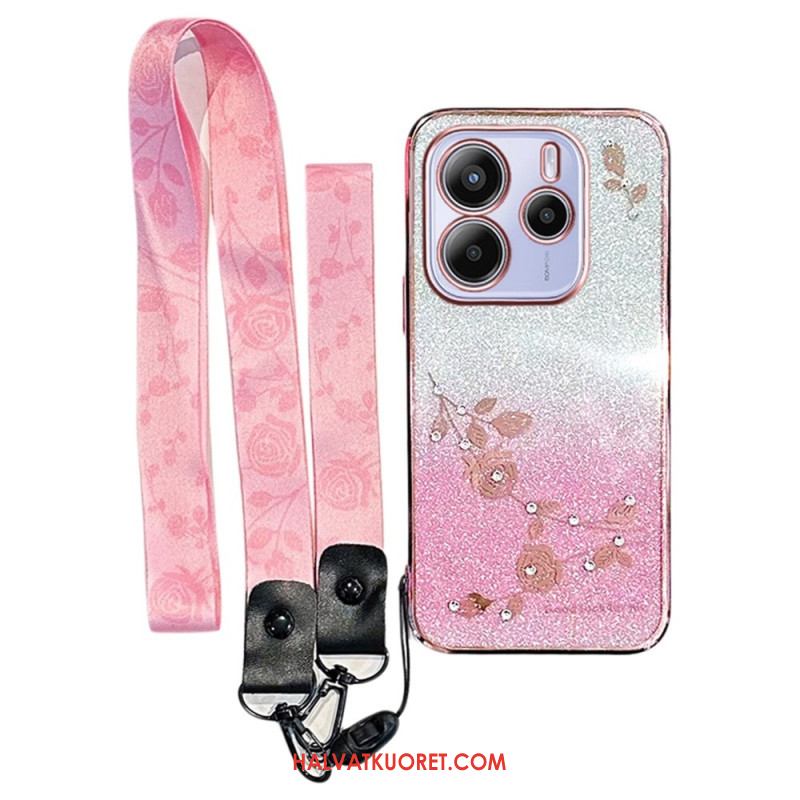 Kuori Xiaomi Redmi Note 14 4g Strasseja Ja Kukkia Sekä Nauha