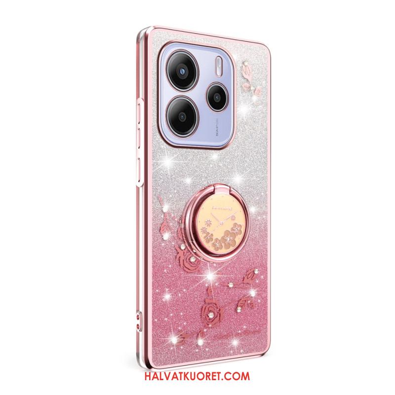 Kuori Xiaomi Redmi Note 14 4g Strassilla Ja Kukalla Koristeltu Sormusteline