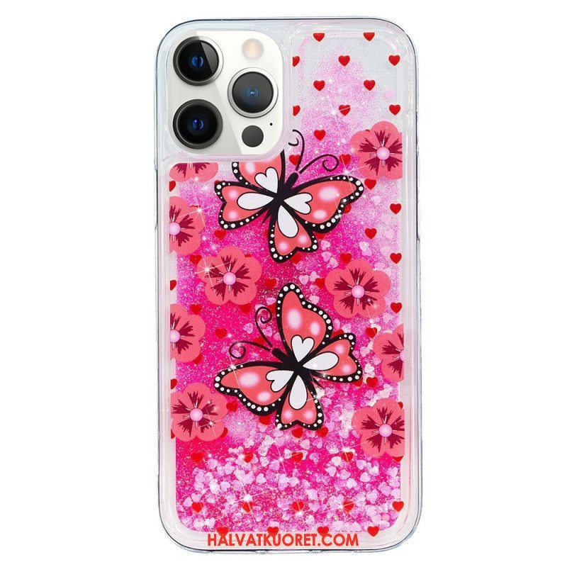 Kuori iPhone 15 Pro Max Perhoset Glitter