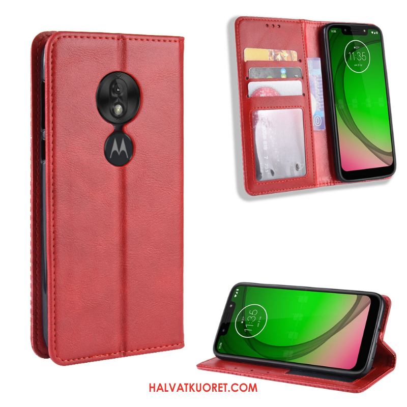 Moto G7 Play Kuoret Trendi Kotelo Kortti, Moto G7 Play Kuori Nahkakotelo Vuosikerta Braun