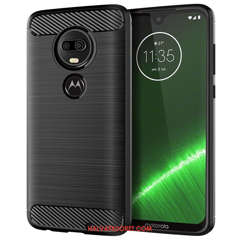 Moto G7 Plus Kuoret Silikoni Sininen Kukkakuvio, Moto G7 Plus Kuori Pehmeä Neste Kuitu