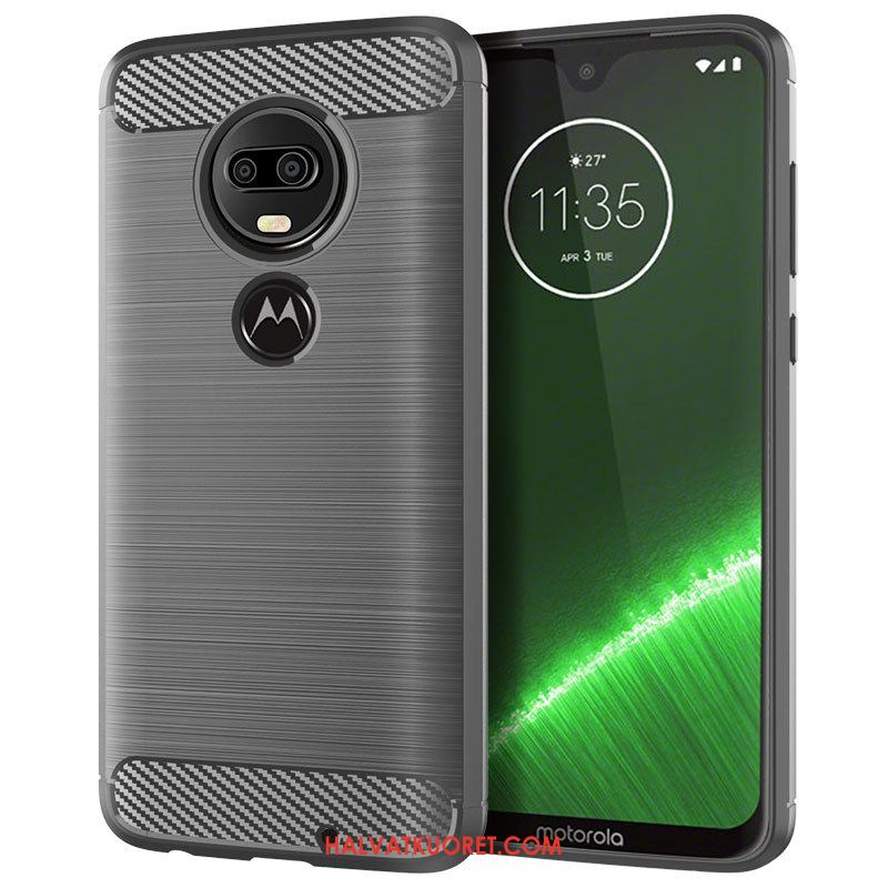 Moto G7 Plus Kuoret Silikoni Sininen Kukkakuvio, Moto G7 Plus Kuori Pehmeä Neste Kuitu