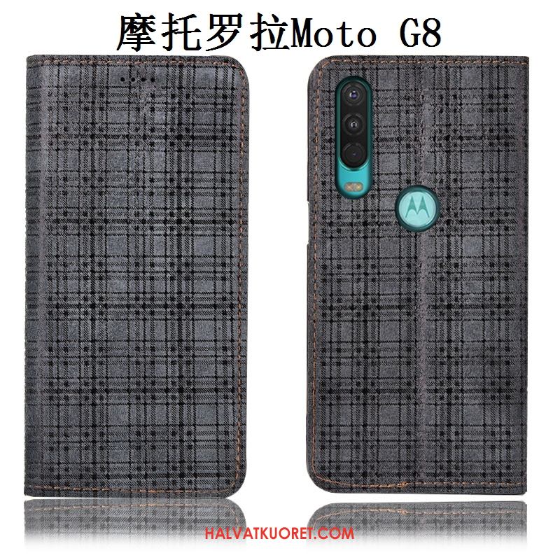 Moto G8 Kuoret Aito Nahka Suojaus Kotelo, Moto G8 Kuori Harmaa