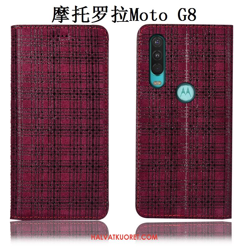 Moto G8 Kuoret Aito Nahka Suojaus Kotelo, Moto G8 Kuori Harmaa