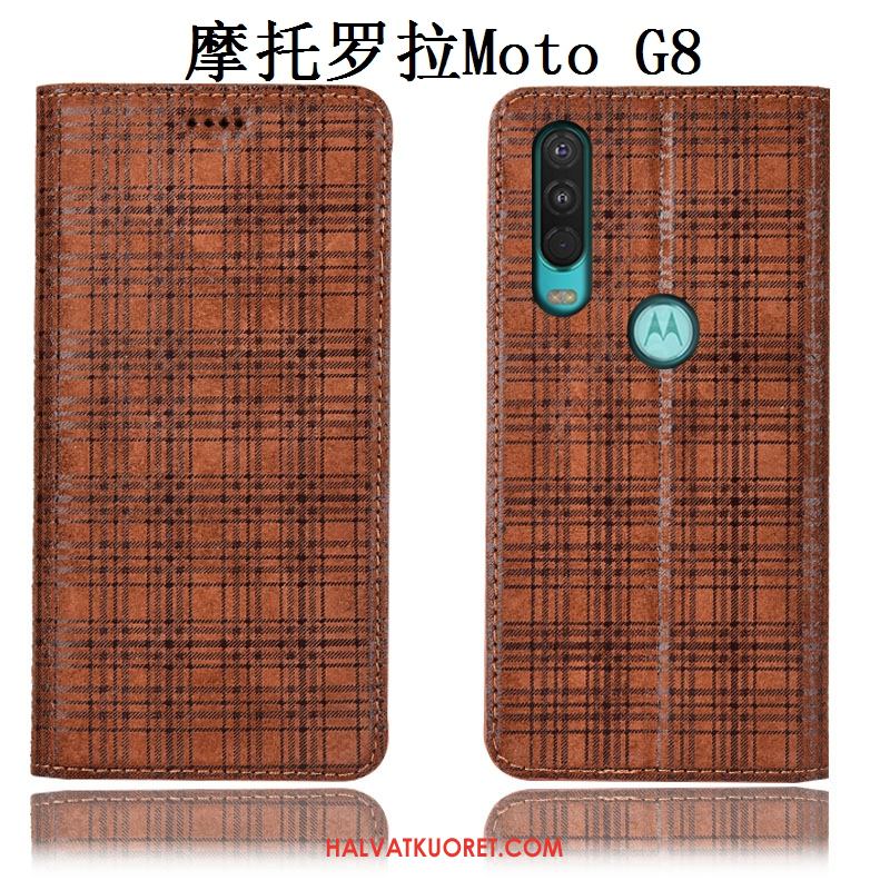 Moto G8 Kuoret Aito Nahka Suojaus Kotelo, Moto G8 Kuori Harmaa