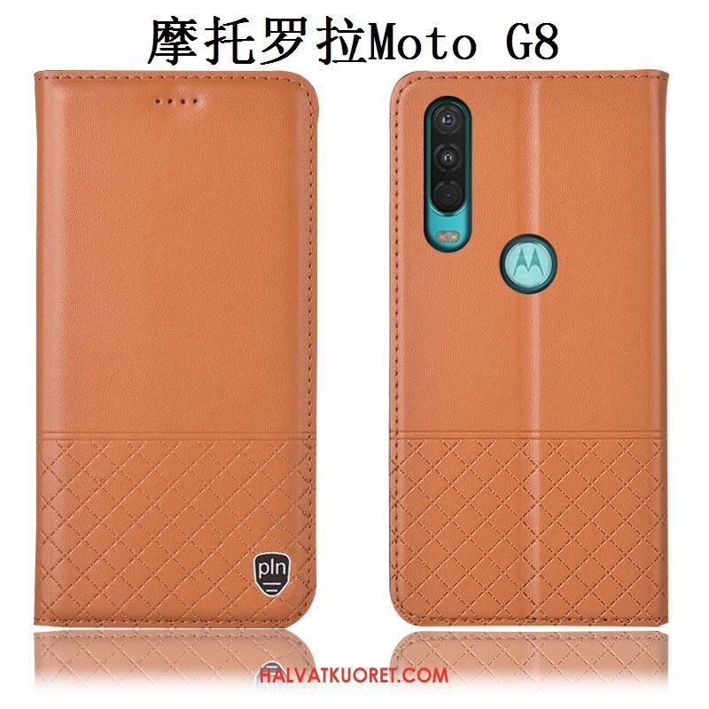 Moto G8 Kuoret Kotelo Aito Nahka, Moto G8 Kuori Suojaus All Inclusive Braun