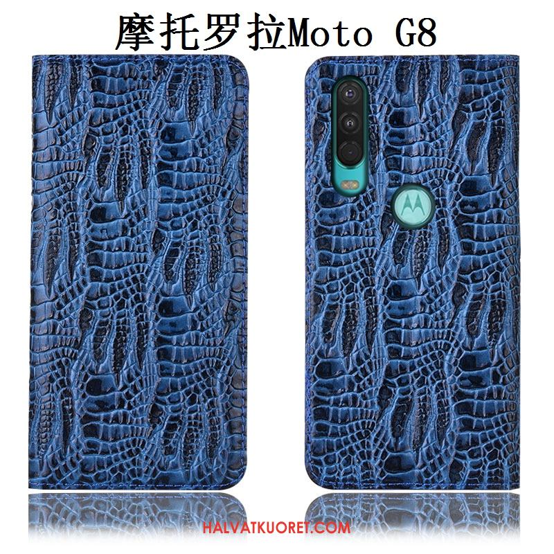 Moto G8 Kuoret Kotelo Sininen Suojaus, Moto G8 Kuori All Inclusive Aito Nahka