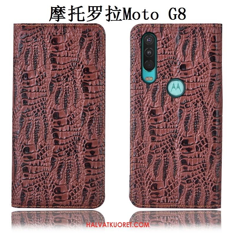 Moto G8 Kuoret Kotelo Sininen Suojaus, Moto G8 Kuori All Inclusive Aito Nahka