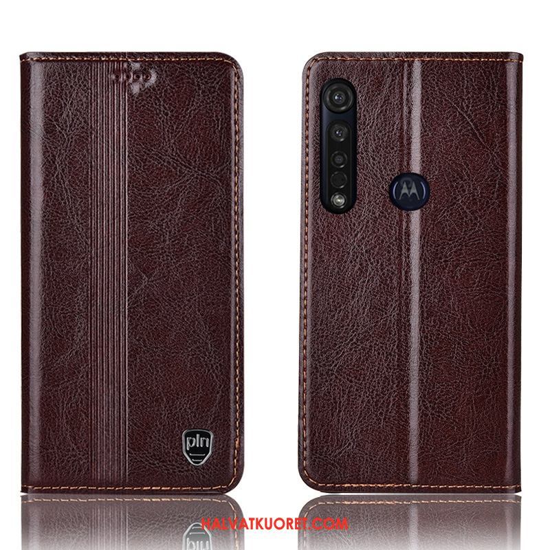 Moto G8 Plus Kuoret Aito Nahka Kotelo, Moto G8 Plus Kuori Puhelimen Punainen