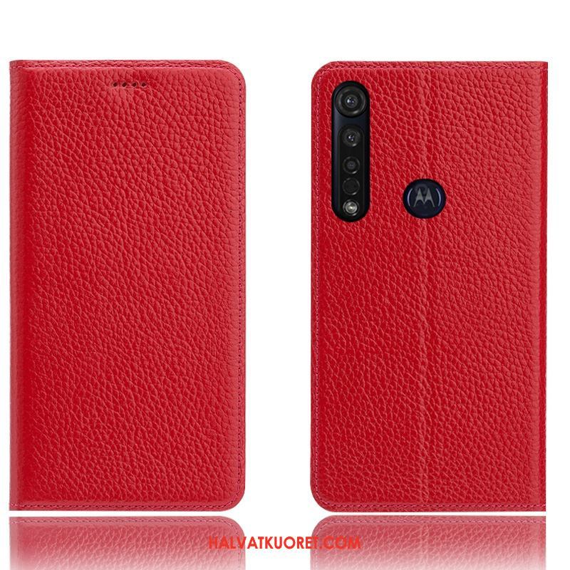 Moto G8 Plus Kuoret Aito Nahka Murtumaton Kotelo, Moto G8 Plus Kuori Kukkakuvio