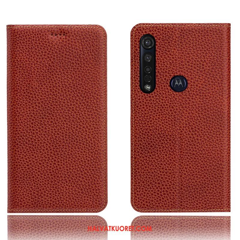 Moto G8 Plus Kuoret Aito Nahka Murtumaton Kotelo, Moto G8 Plus Kuori Kukkakuvio