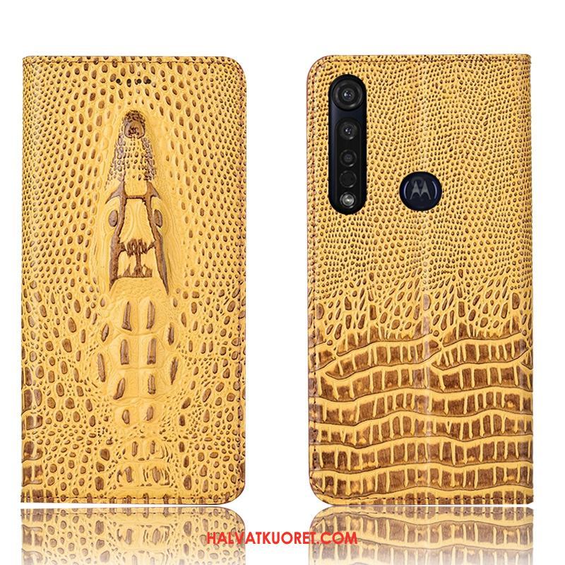 Moto G8 Plus Kuoret Aito Nahka Suojaus Krokotiili, Moto G8 Plus Kuori Murtumaton Sininen